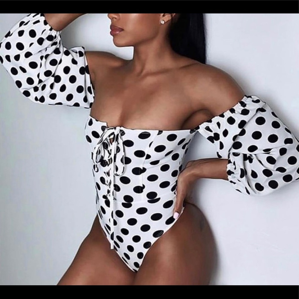 Polka dot off the shoulder bodysuit